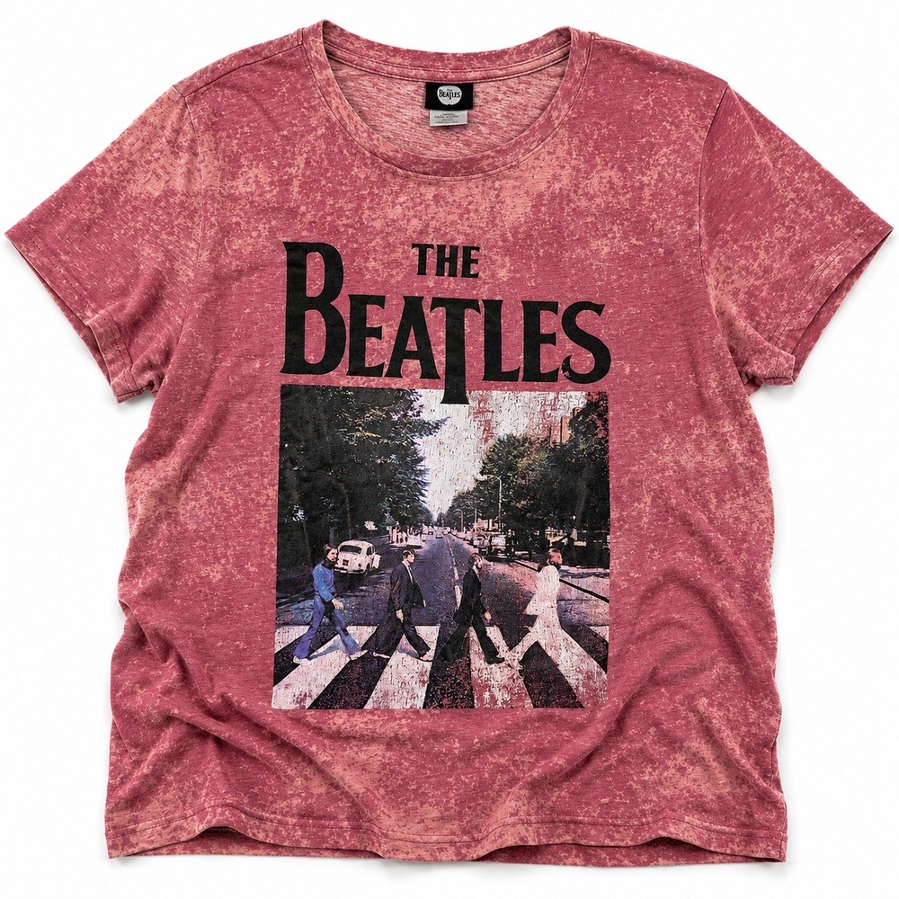 The Beatles Abbey Road T Shirt Pink Acid Wash Graphic Band Tee Women's 2X